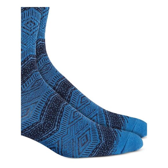SUN STONE Mens Blue Geometric Bold Ribbed Dress Crew Socks 7-12 - Picture 2 of 2